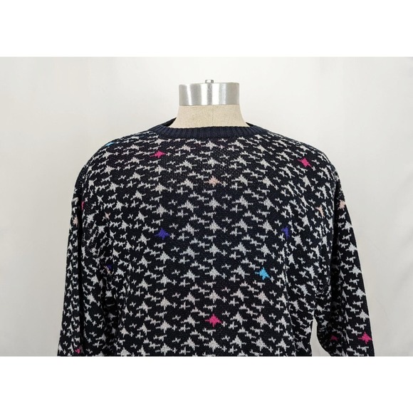 Vintage 90s Sweater Blue Pattern Wool Blend Grandpa Style Men's Size M - Picture 2 of 4